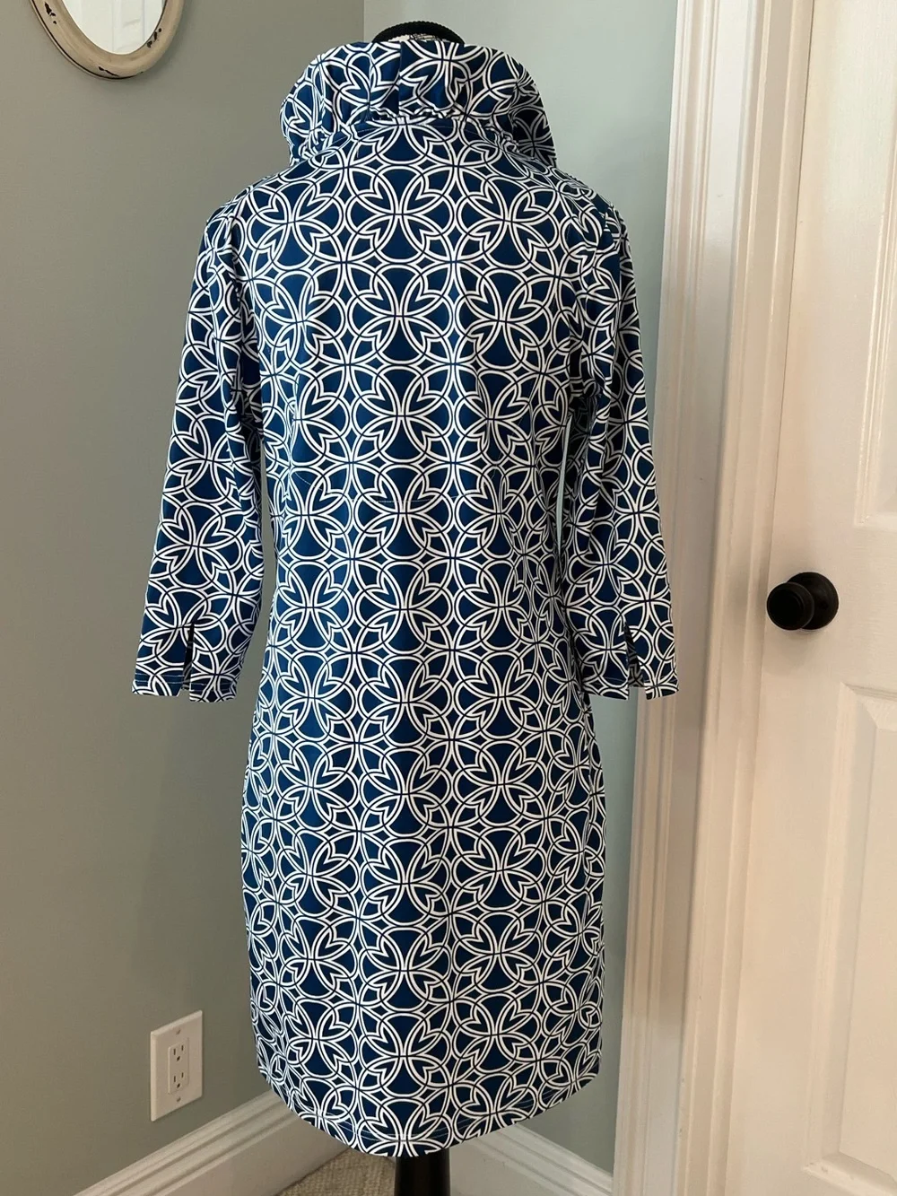 Gretchen Scott jersey ruffneck | navy & white geometric Ring Toss pattern |SZ S - Picture 4 of 13